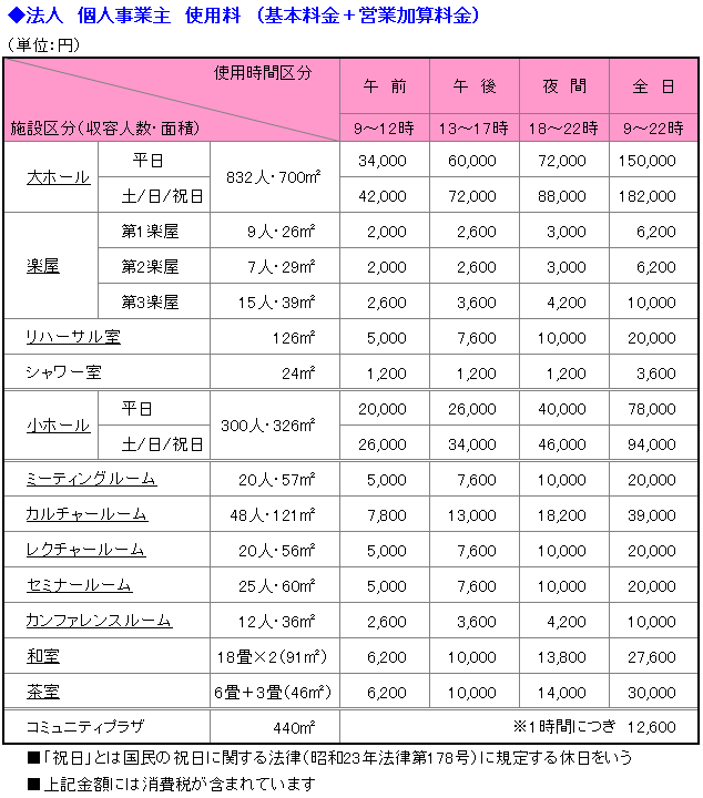 料金表　（法人）