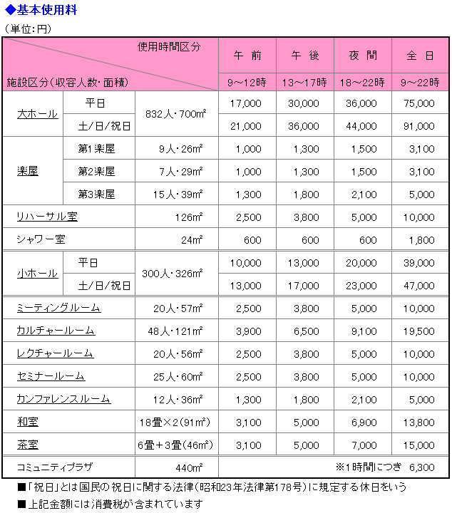 料金表　（一般）